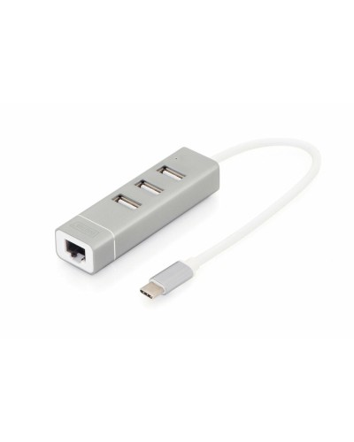 Digitus Hub USB 3.0 Aluminium - 4 Ports, Gris Argent - Transfert Rapide
