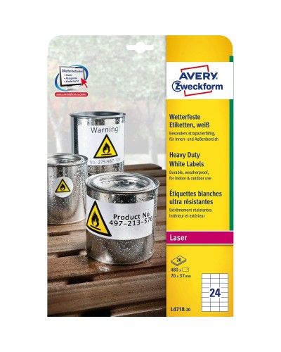 Etichette Adesive Avery, 20 Fogli Bianco Lucido, 70x37mm, per Casa e Ufficio