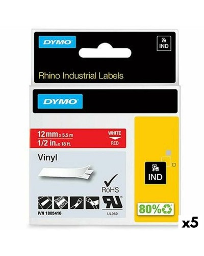 Dymo Rhino ID1-12 Etikettenband Rot/Weiß Vinyl Selbstklebend, 12 x 5,5 mm (5 Stück)
