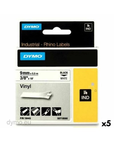 Gelamineerde Tape voor Labelmakers Rhino Dymo ID1-9 Wit Zwart 9 x 5,5 mm Lijmen (5 Stuks)