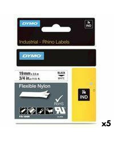 Laminerat Band till Etikettskrivare Rhino Dymo ID1-19 19 x 3,5 mm Svart Vit Självhäftande (5 antal)