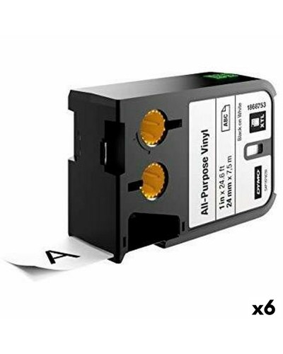 Cinta de Transferencia Térmica Dymo 24x7,5mm Negro sobre Blanco, Vinilo (Paquete de 6)
