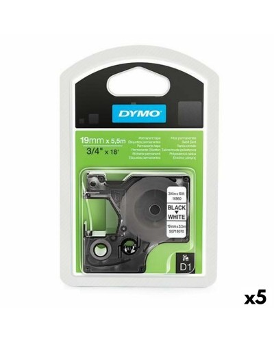 Dymo D1 16960 Cinta de Transferencia Térmica Blanco Negro, 19mm x 5,5m (Paquete de 5)
