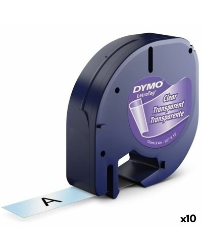 Laminerat Band till Etikettskrivare Dymo 12267 12 mm x 4 m Transparent Plast Svart (10 antal)