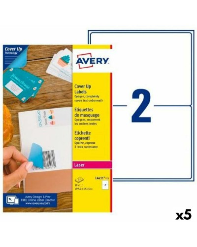 Avery Etichette per Stampante L4611, Bianco, 25 Fogli, 199,6 x 143,5 mm (Confezione da 5)