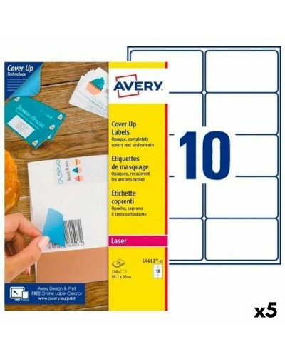 Avery L4612 Etiquetas para Impresora, Blanco, 99,1 x 57 mm, 25 Hojas (5 Paquetes)
