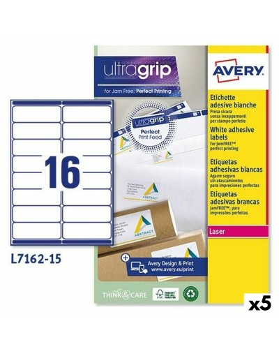 Avery L7162 White Printer Labels, 15 Sheets (99.1 x 33.9 mm) x 5 Units
