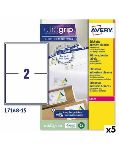 Avery L7168 White Printer Labels - A4 Size, 15 Sheets (199.6 x 143.5 mm) - Pack of 5
