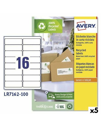 Etiquetas Avery LR7162, 100 hojas, 99,1 x 33,9 mm, Blanco, Para impresoras
