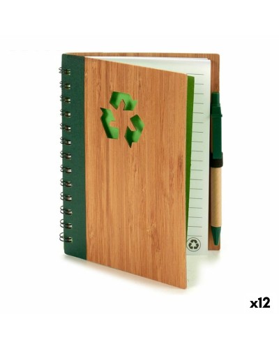 Spiralbundet anteckningsblock med penna Bambu 1 x 18 x 14 cm (12 antal)