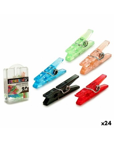 Pinzas Multicolores de Plástico (24 Unidades) para Oficina, Escuela y Manualidades
