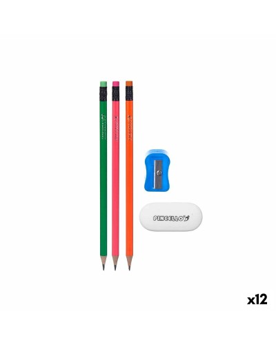 Juego de lápices de colores, sacapuntas y goma de borrar - 12 piezas

