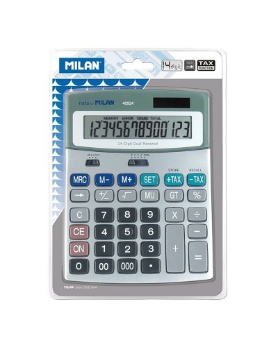 Milan Silberner Taschenrechner 18,5 x 14 x 2 cm für den professionellen und täglichen Gebrauch
