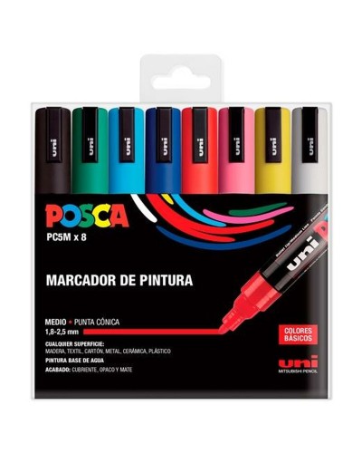 Set Viltstiften Uni-Ball POSCA Basic PC-5M Multicolour 8 Onderdelen (8 Stuks)
