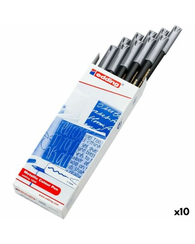 Edding 1200 Metallic Marker Silber, 10er Set, Zum Schreiben und Zeichnen
