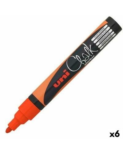 Uni-Ball Rotuladores de Tiza Líquida Flúor Naranja | Punta Mediana (PWE-5M) | Paquete de 6
