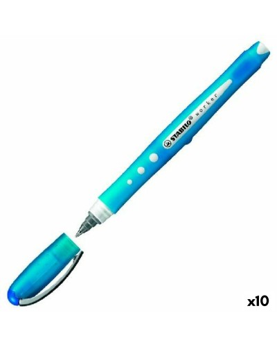 Stabilo Roller Worker Stylos à Encre Liquide Bleu Clair, 0,5 mm, Lot de 10
