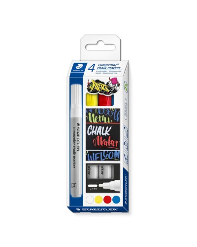 Staedtler Lumocolor 344 Liquid Chalk Markers, Pack of 4, Bright and Versatile for Whiteboard Writing
