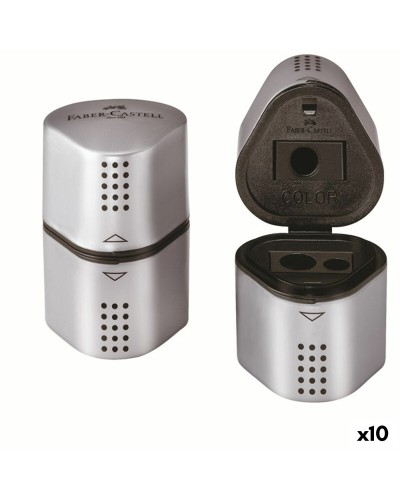 Puntenslijper Faber-Castell Grip 2001 3 in 1 Zilverkleurig Metaal (10 Stuks)