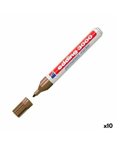 Marqueur Permanent Edding 3000 Marron, Lot de 10 pour Écriture Sur Toute Surface
