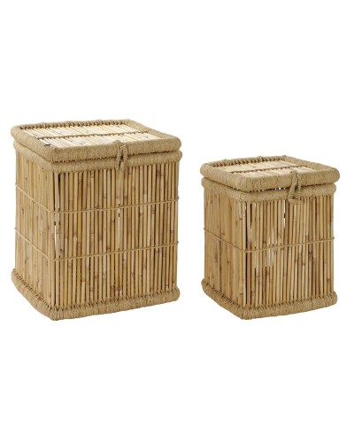 DKD Home Decor Cesta de bambú natural (46 x 46 x 55 cm) - Set de cestas trenzadas para guardar y decorar
