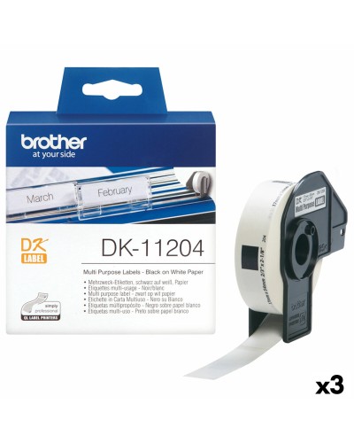 Etiquetas Brother DK-11204, Rollo de 17 x 54 mm (3 Unidades), Ideal para Etiquetadoras Brother.
