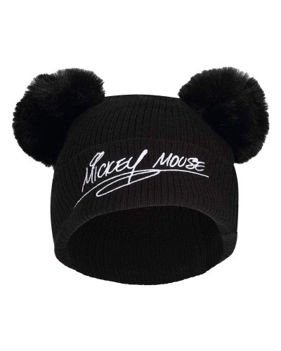 Disney Cappello Mickey Mouse Double Pom Nero - Invernale Caldo e Morbido
