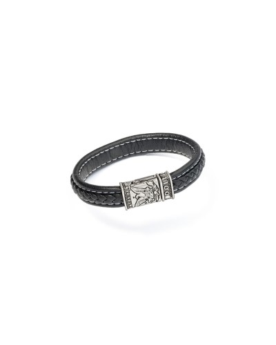 AN Jewels Bracciale Uomo Nero Pelle Intrecciata Acciaio Inox AA.P253LABK.L
