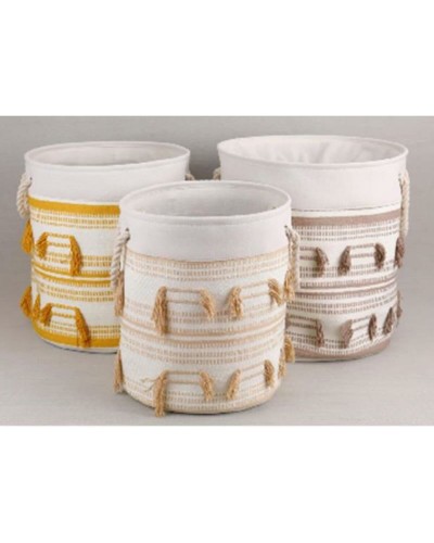 Korg - set DKD Home Decor Polyester Bomull Frans Boho (43 x 43 x 45 cm)