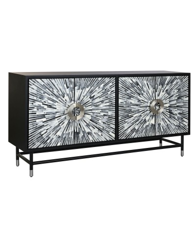 Buffet DKD Home Decor 160 cm x Gris/Noir/Blanc Os x Bois MDF, Résine
