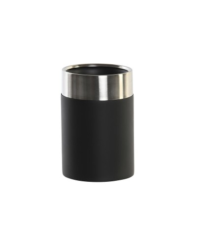 DKD Home Decor Portacepillos Negro-Plata 7 x 7 x 10,5 cm - Accesorio de Baño Elegante
