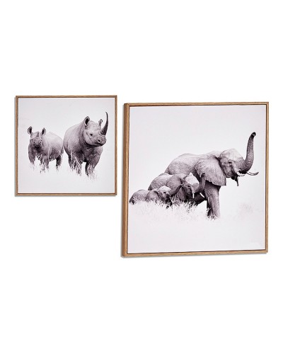 Tableau avec impression d'animaux, cadre en bois marron, dimensions 31 x 31 cm
