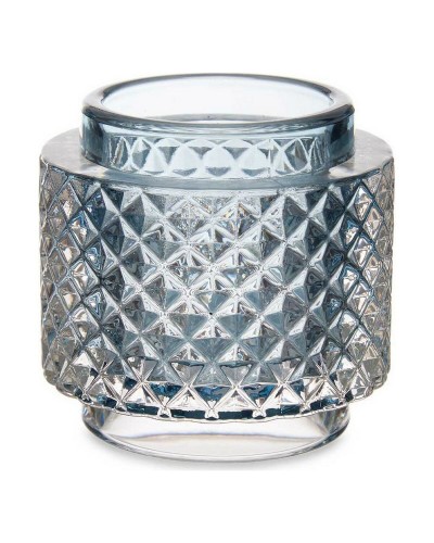 Portavelas de Cristal Azul | Decoración Interior Elegante | 9 x 8,8 x 9 cm
