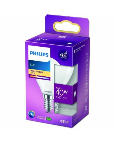 Philips LED Lampe F 40 W 4,3 W E14 470 lm, Warmweiß 2700K, 4,5 x 8,2 cm
