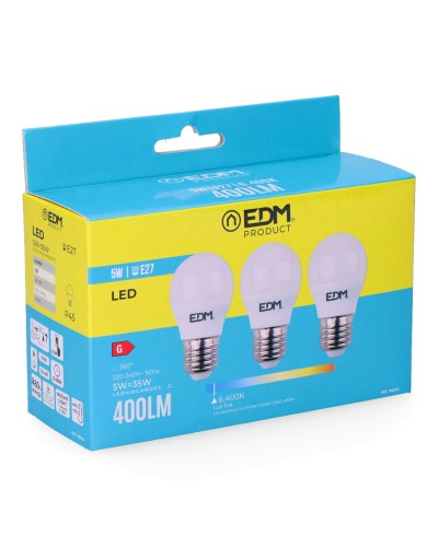 Ampoules LED EDM G 5W E27 400lm 6400K (Lot de 3)

