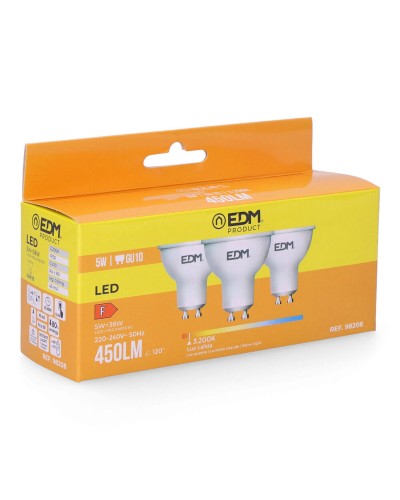 Ampoules LED GU10 450 lm 5W, lot de 3, 3200K, Ø 5 x 5,5 cm, EDM
