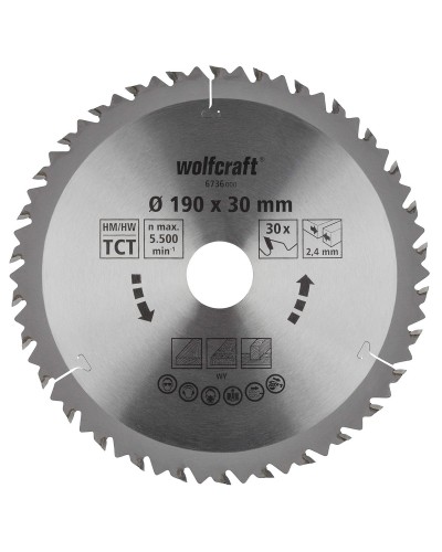 Wolfcraft Disque à tronçonner, Ø190 mm x 2,4 mm, pour coupes précises dans le métal
