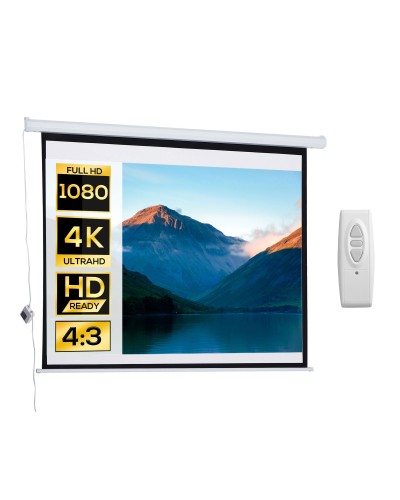 Telo Proiettore 84" Formato 4:3 con Telecomando, in Tessuto Plastico e Metallo, 171x130 cm, Bianco