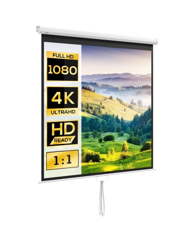 85" Projector Screen 1:1 Ratio, Wall and Ceiling Mount, for Home and Office, White