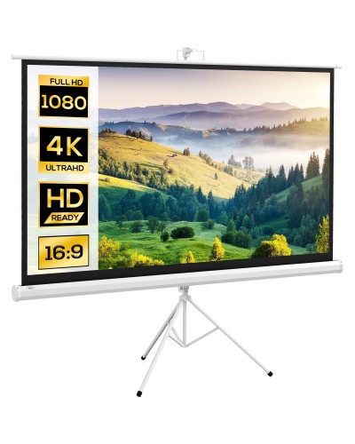 Telo Proiettore da 84 Pollici con Treppiede Regolabile, in Plastica e Metallo, 200x8x118 cm, Bianco