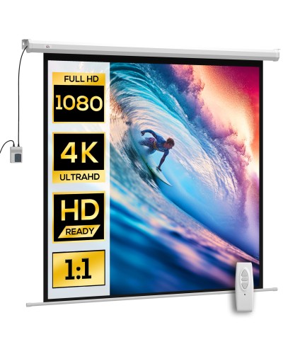  Telo Proiettore Motorizzato da 85" con Telecomando, in Plastica e Metallo, 176.5x8x176.5 cm, Bianco