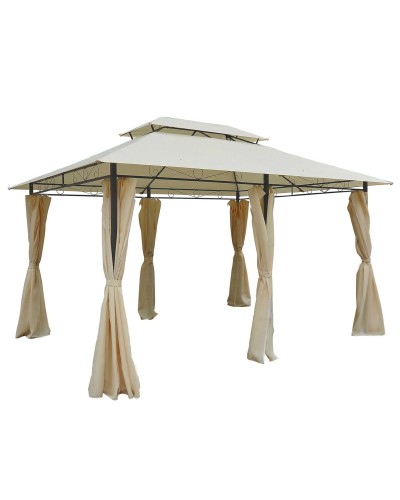  Gazebo da Giardino 3x4 m con Tende e Tetto a 2 Livelli Bianco Crema