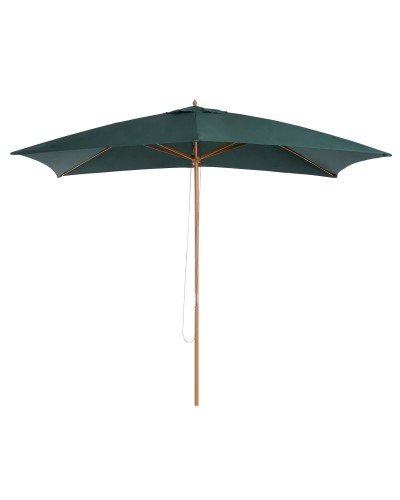 2x3m Garden Umbrella in Lacquered Wood and Bamboo with Removable Cover, Dark Green