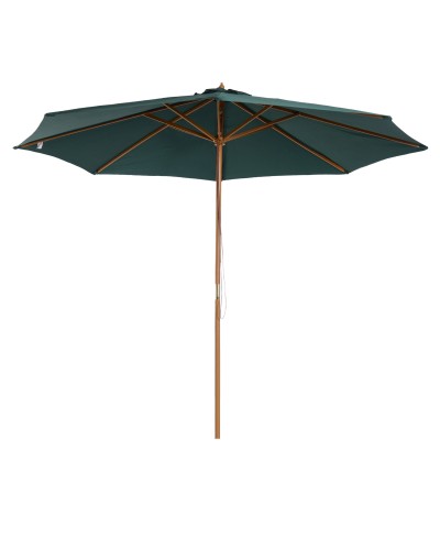  Ombrellone da Giardino 3x2.5 m con Apertura a Corda, 8 Stecche, in Legno e Poliestere Verde Scuro