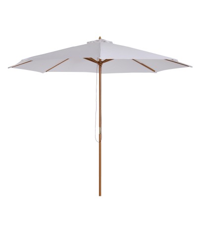  Ombrellone da Giardino 3x2.5 m con Palo in Legno a 8 Stecche, in Bambù, Legno e Poliestere, Crema