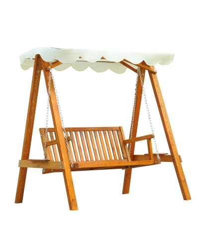  Dondolo da Giardino Stile Classico Legno Massello di Pino Conforme alle Norme di FS Tettuccio Parasole in Tessuto di Poliestere