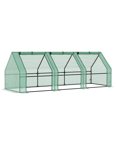 PE Tunnel Greenhouse for Plants & Flowers with Extended Edges and Hinged Doors, 270x90x90 cm, Dark Green