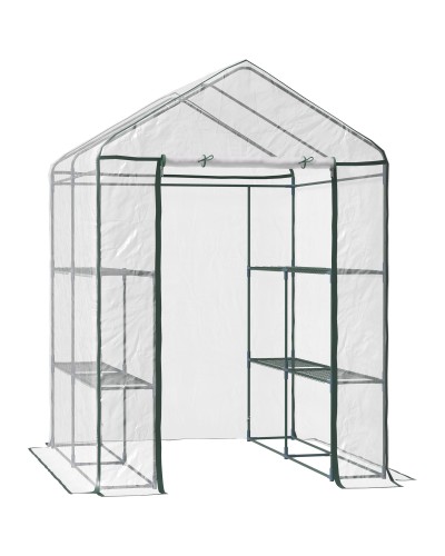  Serra da Giardino Esterno in PVC Trasparente, Serra da Balcone con Scaffali per Piante Orto 1.43 x 1.43 x 1.95m