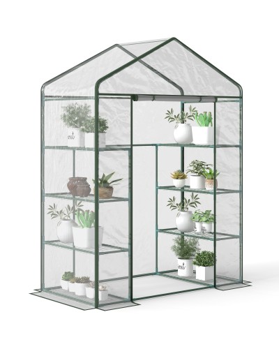  Serra da Giardino in Acciaio e PVC Trasparente con Porta Avvolgibile, 143x73x195 cm, verde