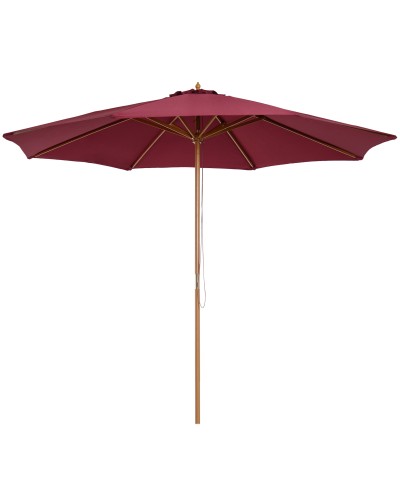  Ombrellone da Giardino 3x2.5 con Palo in Legno e 8 Stecche e Copertura in Poliestere Rosso Scuro